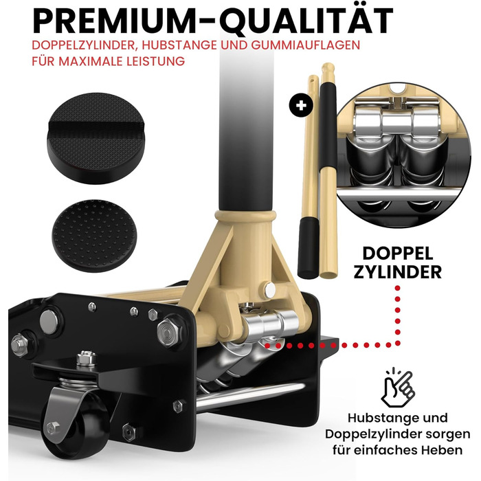 Гідравлічний домкрат 3T низькопрофільний 75-505мм з гумовими накладками для легкових авто та SUV – професійний, поворотний