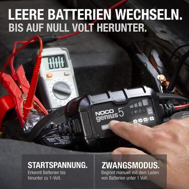 NOCO Genius 5: Інтелектуальне зарядне пристрій для акумуляторів 5A 6V/12V – Автоматичний зарядний пристрій, десульфатор з захистом від перезаряду та температурною компенсацією – Для свинцево-кислотних та літієвих акумуляторів