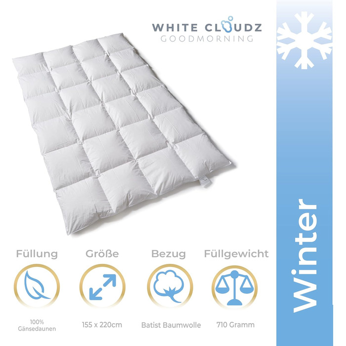 Ковдра White Cloudz Aspen Down 240x220 см, Warmth Class 4, 100 Гусячий Пух, Mako Cotton