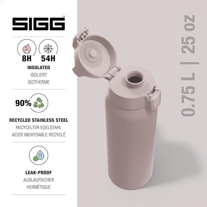 Вакуумна колба SIGG Shield Therm One Dusk, газована, герметична, можна мити в посудомийній машині, не містить BPA, 90 переробленої нержавіючої сталі, рожева, 0,75 л