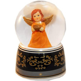 Снігова куля Ангел теракотовий з чашею золота підставка з орнаментом-з музичною скринькою 'Hark The Herald Angel Sing висотою 140 мм -