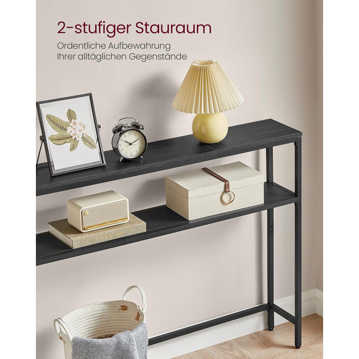 Консольний столик VASAGLE LNT131B22 - вузький журнальний столик з 2 полицями, 20 x 100 x 80 см, для передпокою, вітальні, спальні, антрацит-чорний
