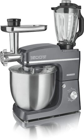 Кухонний комбайн HEINRICHS 3-в-1: міксер, кухонний прилад, м'ясорубка, 1500W, 6 швидкостей, 1.5л, 10л чаша, сірий