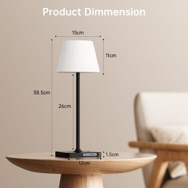 LED лампа настільна акумуляторна бездротова, диммувана, з сенсором, 4000mAh, з функцією павербанку, IP44, вологозахищена, для дому та вулиці (чорна)