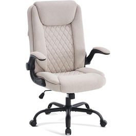 CASTLOVE Ергономічне крісло для офісу, комп'ютерне крісло, крісло для начальника з підйомними підлокітниками, висока спинка, функція гойдання, регульована висота, зручне, офісне крісло для дому, офісу, тканина, кремовий колір