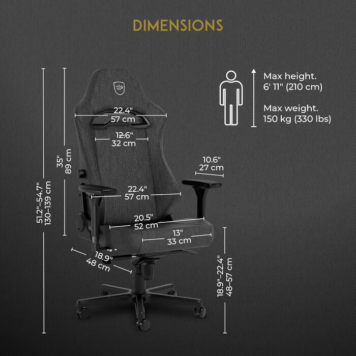 Крісло ігрове Noblechairs Hero з підтримкою попереку, тканина, TX-Антрацит