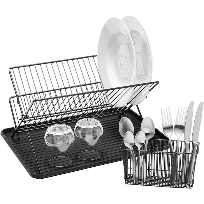 Складаний сушарка для посуду Simplywire з підставкою для столових приборів, чорний порошкове покриття