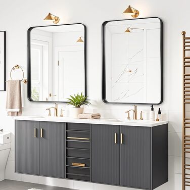 Дзеркало для ванної кімнати Fabuday з підсвічуванням, 61 x 76.2 см, чорний, з рамою. Підходить для ванної, спальні, туалетного столика.