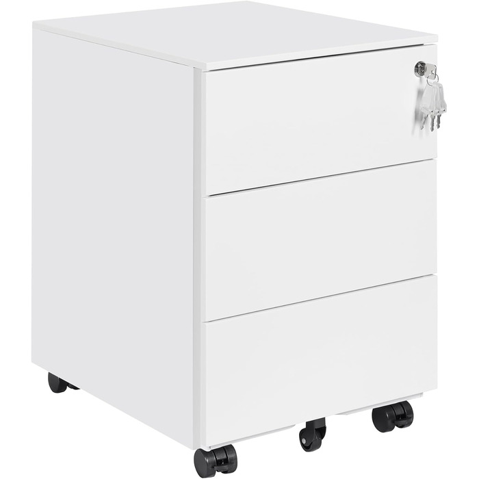 Роликовий контейнер HOMSTEEL з замком, 4 ключі, 4 висувні ящики, металевий шафка, збірно-розбірний, для офісу та дому, білий