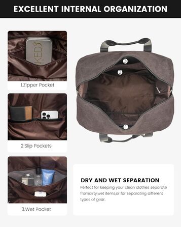 Спортивна сумка LOVEVOOK для жінок, дорожня сумка-валіза, дорожня сумка-мішок, валіза ручної поклажі, сумка для подорожей, сумка для пологів, сумка для одягу, сумка з відділенням для взуття, з косметичкою, бежево-коричнево-чорна (canvas), 50x38x25 см