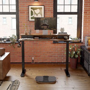 Барний стіл FEZIBO з регульованою висотою та повністю укомплектованою стільницею, 120 x 60 см, стіл для роботи сидячи та стоячи з подвійними шухлядами, чорний каркас/рустикально-коричнева поверхня