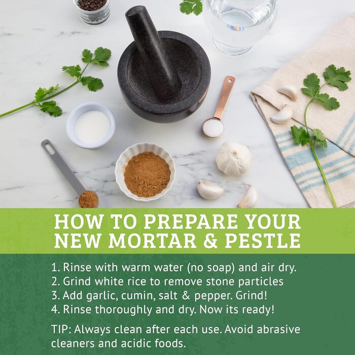 Гранітний ступка з толуштою Morzer – ступка та толуштка для спецій, 16 см, 500 мл