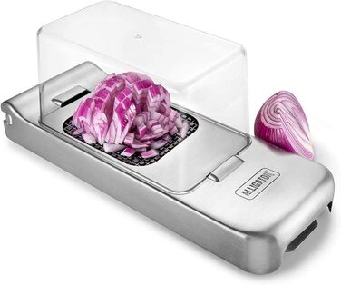 Подрібнювач для овочів ALLIGATOR 3094 з нержавіючої сталі з контейнером - для овочів, цибулі та картоплі фрі - 3 змінні леза (3x3 мм, 6x6 мм, 12x12 мм) - Без BPA