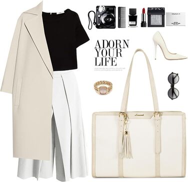 Сумка для ноутбука LOVEVOOK 15.6 дюймів для жінок: велика, на плечі, кросбоді, shopper, з канвасу, елегантна, для офісу, роботи, подорожей (бежева)