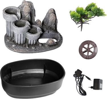 Кімнатний фонтан Lemodo Zimmerbrunnen LED 3-рівневий, з підсвіткою, для дому, офісу, вологостійкий, 27x19x33 см (Водяне колесо)