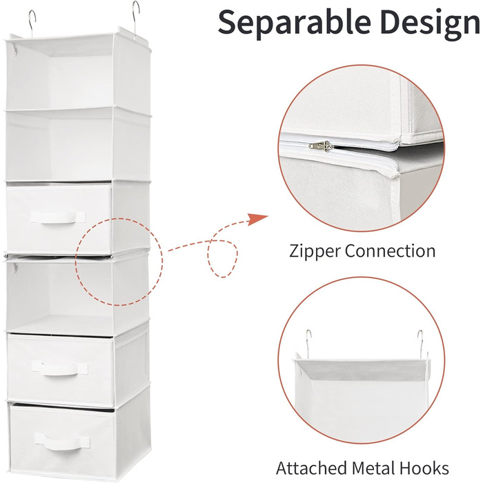 БАБУСЯ КАЖЕ Підвісний органайзер з шухлядами, 1 упаковка, тканина, біла роз'ємна, для спальні