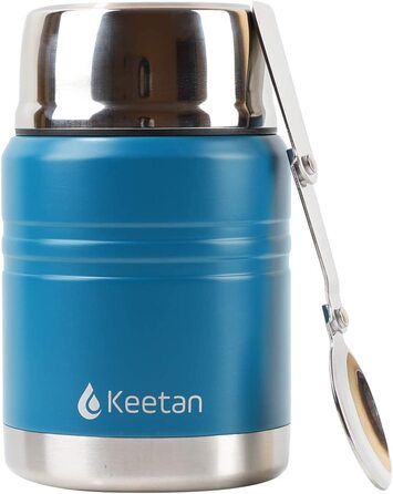 Термоізольований контейнер Keetan з високоякісної нержавіючої сталі зі складною ложкою для напоїв, гарячих страв, дитячого харчування, супу 500 мл Синій Neo Синій Neo 500 мл