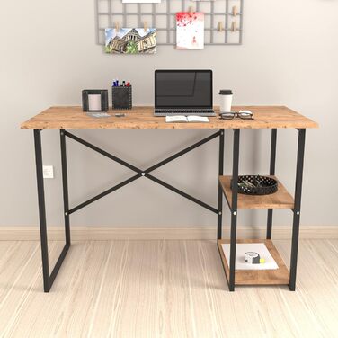 Письмовий стіл Nittedal з полицею Комп'ютерний стіл з ефектом дуба Антикварний стіл для ПК Офісний стіл з 2 полицями Прямокутний металевий каркас (дуб)