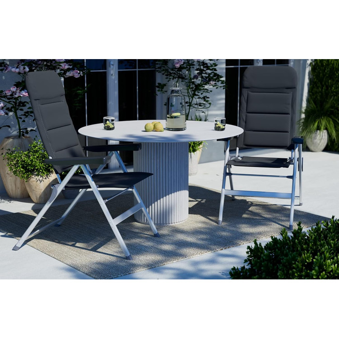 Торговий набір Nexos з 4 складаних стільців преміум-класу Крісло для відпочинку Крісло для кемпінгу Складаний стілець для садової тераси Балкон Складний садовий стілець з м'якою оббивкою Alu - Black Grey