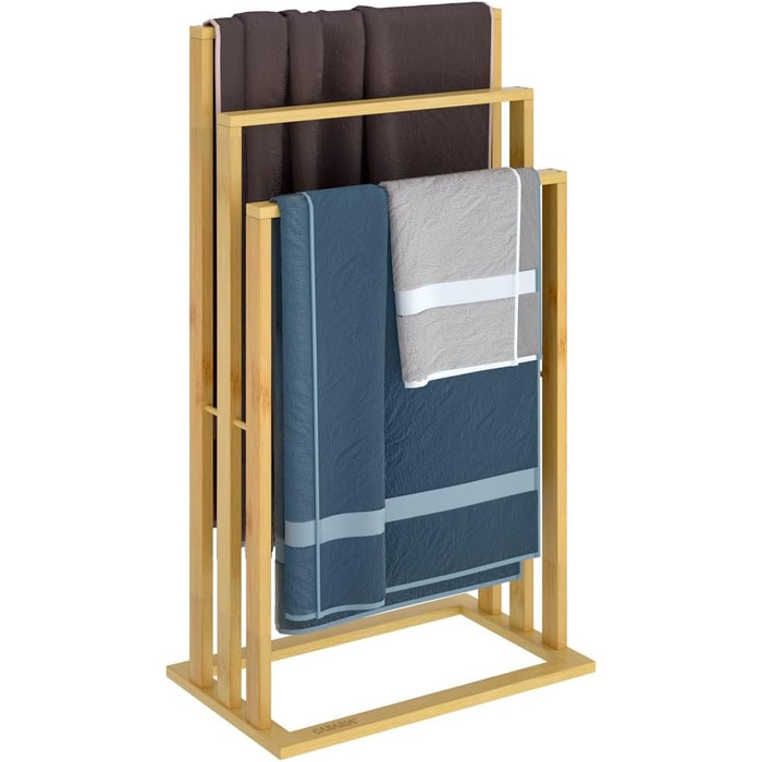 Підставка для рушників CASARIA® бамбукова, дерев'яна, на 3 стійки, 82 x 40 x 24 см, з полицею, для ванної кімнати, без свердління, сходинкова