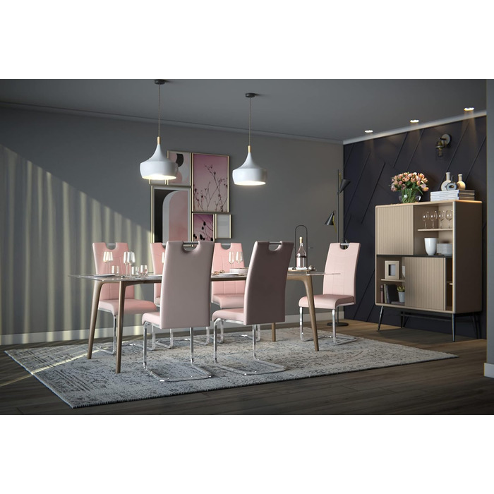 Набір з 4 кухонних стільців Hela Ruby, штучна шкіра капучино, металевий каркас, хромована ручка, до 140 кг