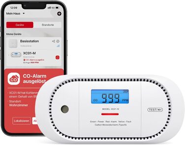 Виявлювач CO X-Sense з LCD-дисплеєм, SBS50, XC01-M (1 шт.) - для дому, з пам'яттю, з базою