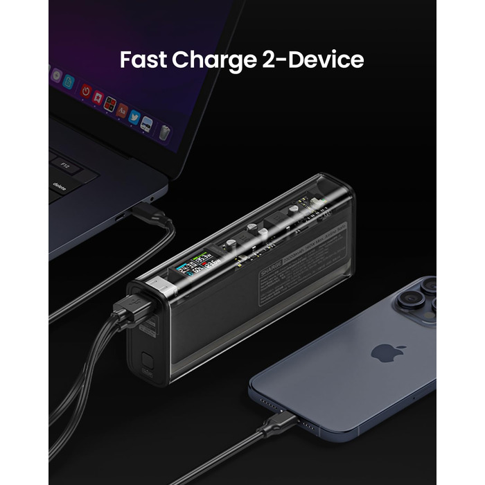 Прозорий Power Bank USB-C/A, Smart Display, для iPhone, MacBook, Galaxy, камера, 140W 20000mAh