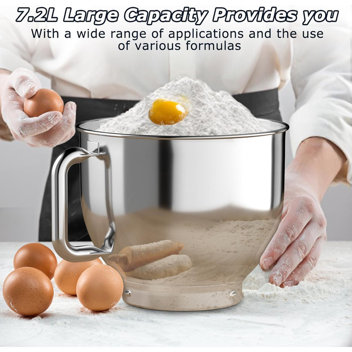 Кухонна машина Cheflee 2000W: потужна планетарна міксер для тіста та збивання, 6 швидкостей, 7.2 л чаша з нержавіючої сталі, гак та вінчик, захист від бризок, чорний