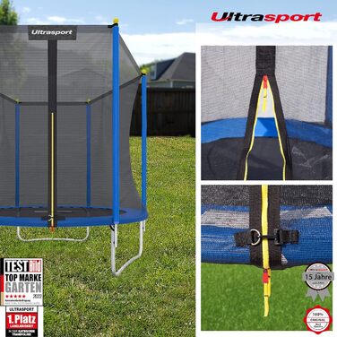 Батут Ultrasport Uni-Jump 460 см для дітей та дорослих (до 150 кг) з сіткою, захисним покриттям та комплектом для монтажу | Садовий батут
