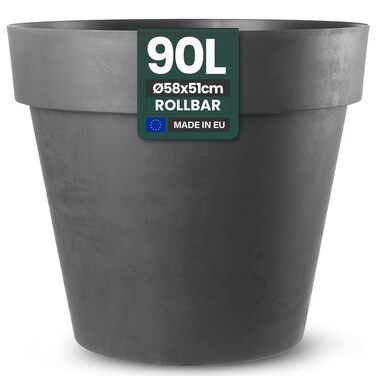 Круглий горщик для квітів Kreher XXL з колесами, діаметром 58 см, антрацит
