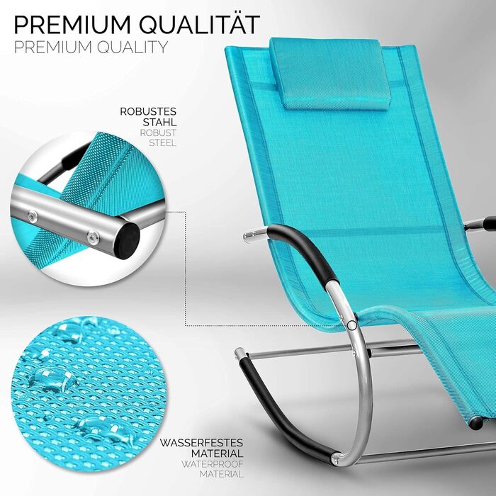 Шезлонг для саду Tillvex Relaxliege: стійкий до погодних умов, з підтримкою до 150 кг, дихаючий (антрацит/сірий, світло-блакитний)