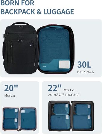 Набір компресійних органайзерів для валізи та рюкзака ECOHUB, 4 шт, з мітками та сітчастим підсиленням, екологічні дорожні сумки для одягу (Синій)