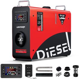 Дизельний опалювач LDHTHOPI 8 кВт, 12/24V з таймером, LCD-дисплеєм та пультом, швидкий нагрів 4.5л, для гаража, кемпінгу, автодому, червоний