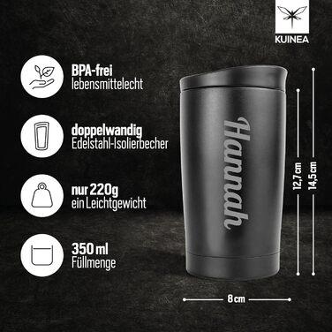 Термокружка з гравіюванням, 350 мл, чорна, з персоналізацією, 100% без витоку