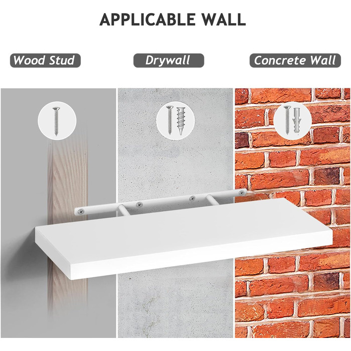 Набір білих настінних полиць-невимок (3 шт.) для ванної, спальні, вітальні та кухні — приховані полиці для декору та зберігання