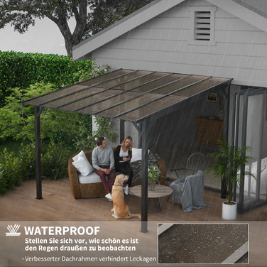 Металева пергола 3x3 м з водонепроникним дахом, вільно стояча, стійка до вітру, захищена від УФ-випромінювання, темно-сірого кольору
