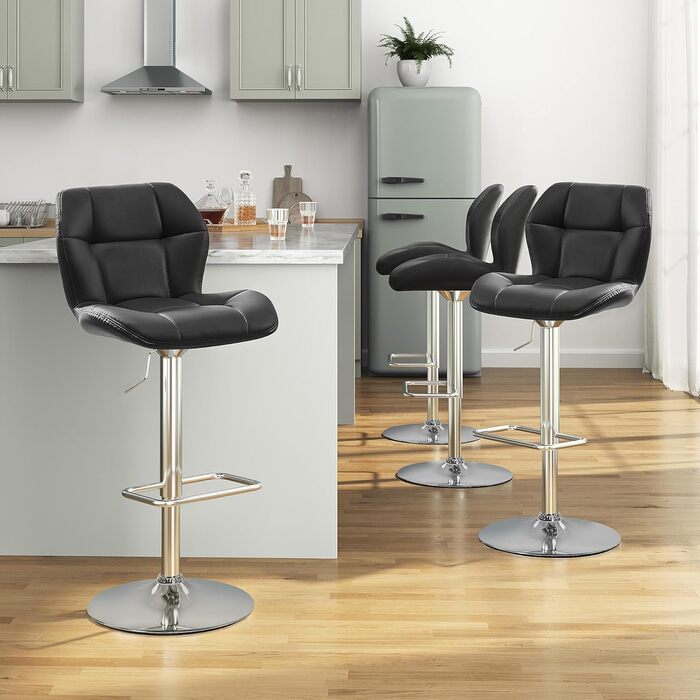 Барні стільці Yaheetech 4 шт. регульовані по висоті, 360° обертання, з підніжкою, чорні, PU-шкіра, для кухні