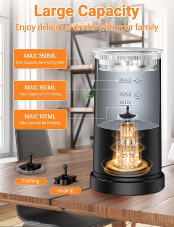 Електричний спінювач молока 5-в-1 600W з антипригарним покриттям. Підходить для приготування гарячого та холодного молочного пін, какао, лате, капучино. Чорний.