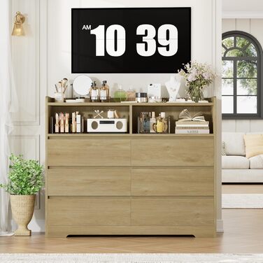 Комод FOREHILL з 6 висувними ящиками, 120 см, колір дуб - комод-тумба для спальні, вітальні, передпокою, 120x40x100 см