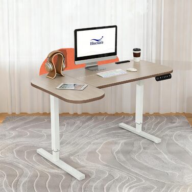 Електричний кутовий стіл з регулюванням висоти 150см, L-подібний, з 4-ма пам'ятями, з'єднувальною пластиною, для дому та офісу (150x68см, світло-коричневий-помаранчевий)