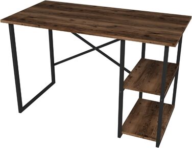 Письмовий стіл Nittedal з полицею Комп'ютерний стіл з ефектом дуба Антикварний стіл для ПК Офісний стіл з 2 полицями Прямокутний металевий каркас Дуб, Антикварний