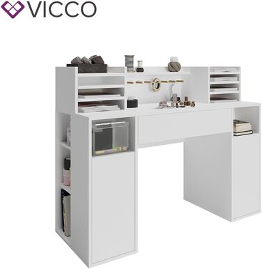 Стіл для рукоділля Vicco - письмовий стіл, білий, 126,8 x 50 см XL з полицями білий 126,8x100x50 см