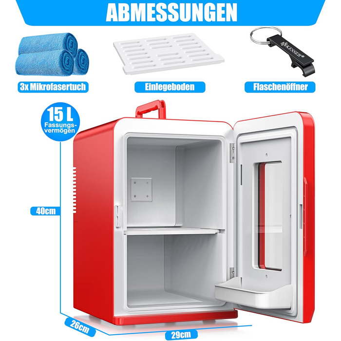 Міні-холодильник KESSER 2в1 15 л з охолодженням/опаленням портативний AC/DC автомобіль/офіс/кемпінг червоний