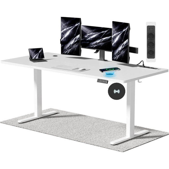 Електричний стіл Airfish з регулюванням висоти (140x70 см) з бездроговою зарядкою, комп'ютерний стіл, пам'ять на 3 функції, нагадування про відпочинок, білий. Також доступний розмір 180x80 см.