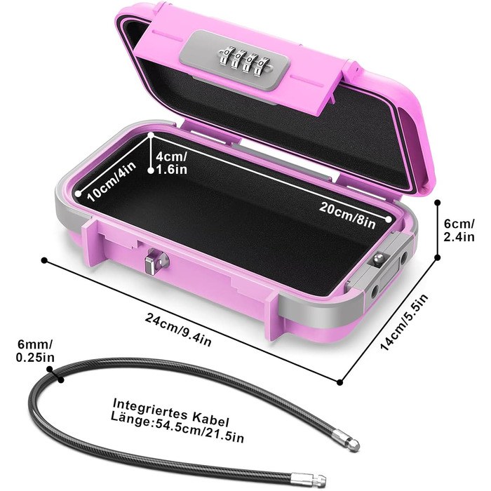 Портативний водонепроникний сейф, 4-значний, з дротяною мотузкою для подорожей, пляжу, кемпінгу, офісу (рожевий)