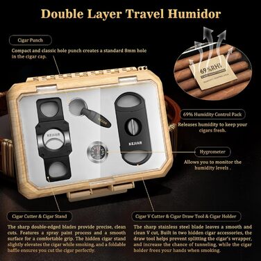 Вишуканий футляр для сигар KEJIAR з контролем вологості та набором інструментів для різання сигар