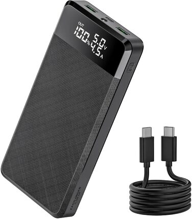 Для ноутбука 26800mAh 96.48Wh PD 45W Power Bank Power Bank зі швидкою зарядкою Акумуляторна батарея зі світлодіодним індикатором USB C Зовнішній акумулятор для MacBook, мобільного телефону, Lenovo, HP, Dell, Ipad Black