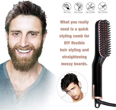 Електрична щітка для випрямлення бороди Bartglätter для чоловіків 3 в 1, 3 температурні режими, швидкий нагрів за 30 секунд, для дому та салону