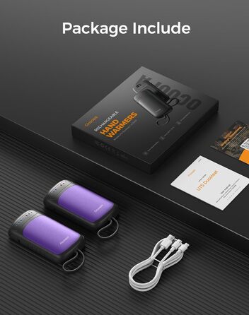 Електричний підігрівач рук OCOOPA UT5 DuoHeat (фіолетовий) - 2 шт., для кемпінгу, полювання, подорожей