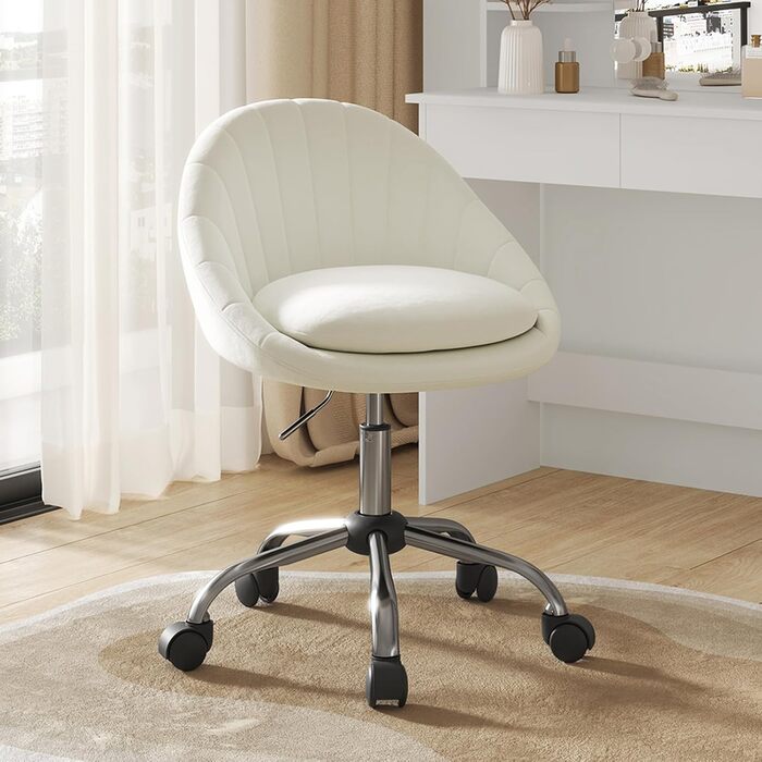 Крісло для дому та офісу WOLTU, ергономічне крісло, крісло для макіяжу, обертове крісло на колесах, крісло для робочого кабінету та спальні, з вагою до 150 кг, оксамит, бежеве, BS167cm